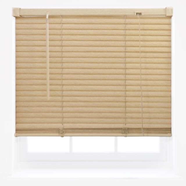 FURNISHED Wood Effect PVC Venetian Window Blinds Made to Measure Easy Fit 25mm Slat Cream Natural (W) 90cm x (L) 150cm