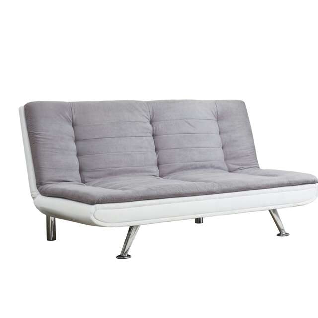 Fabric and Faux Leather 3 Seat Sofa Bed In Charcoal Grey and White