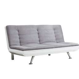 Fabric and Faux Leather 3 Seat Sofa Bed In Charcoal Grey and White