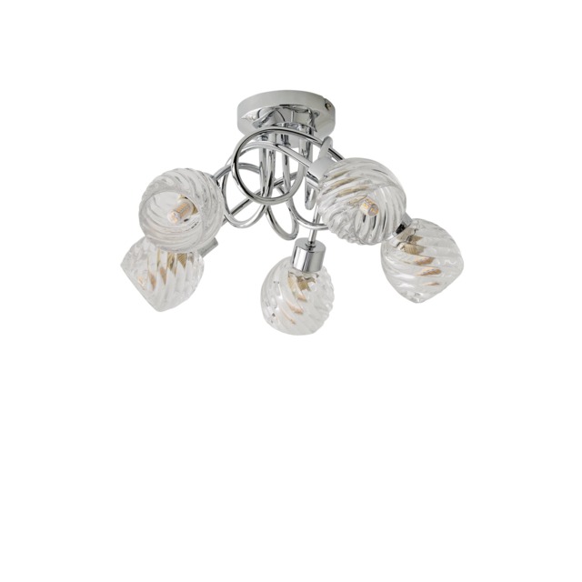 ValueLights Reyka 5 Way Chrome Curved Arm Ceiling Light Swirl Glass Shades