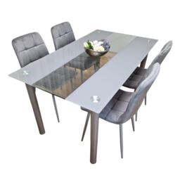 Dining Table and 4 Chairs Modern Grey Glass Table With 4 Grey Velvet Chairs Dining Room Furniture