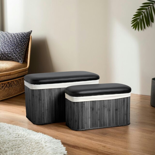 Bambi Set of Bamboo Storage Ottoman Black