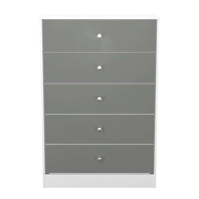 Truro 5 Drawer Chest of Drawers in Uniform Grey & White Matt (Ready Assembled) Grey Uniform Grey & White Matt