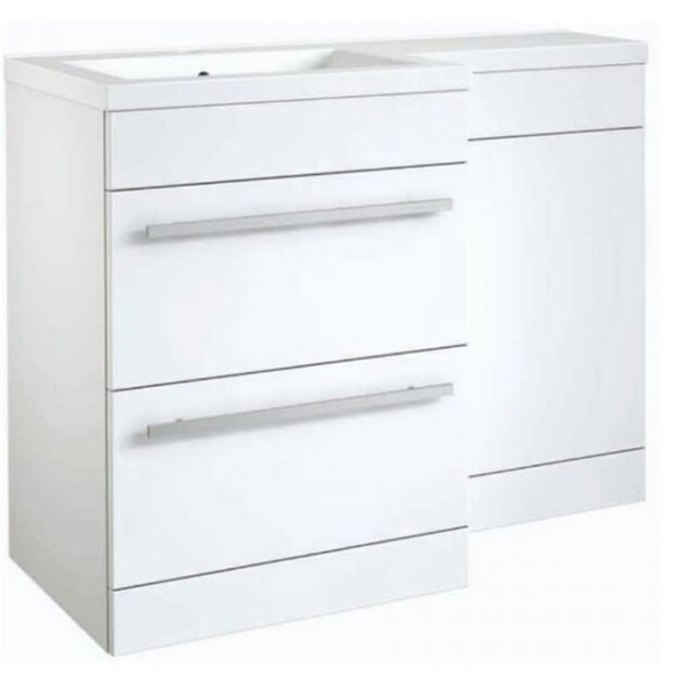 Bathroom Left Handed 2 Drawer Combination Unit with L Shape Basin 1100mm Wide (Nexus) - White - Brassware Not Included White White 1