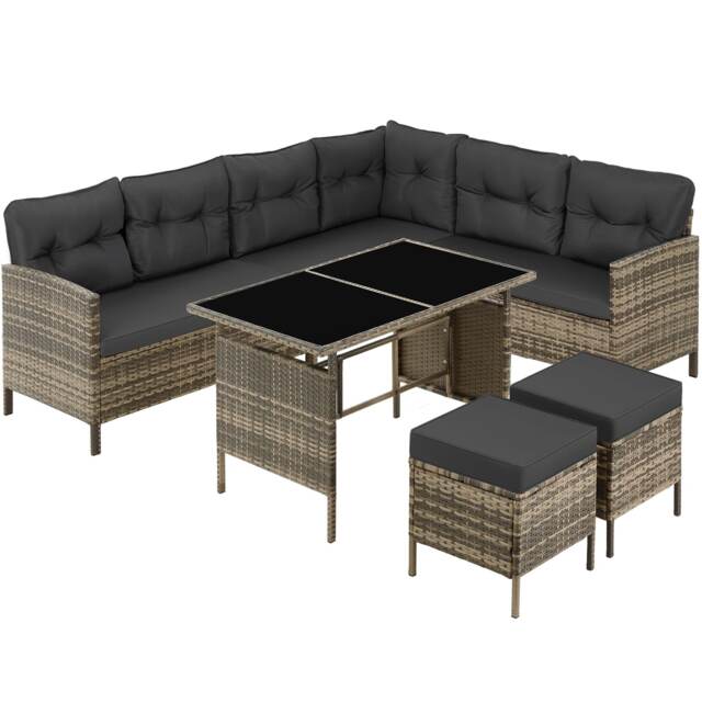 8 Seater Garden Furniture Set Barletta with Cushions, Footstools and Table Cream nature 116 x 63 x 72.5 cm 1