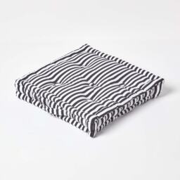 Homescapes Cotton Black Thin Stripe Floor Cushion - 40 x 40 cm Black 40 x 40 cm