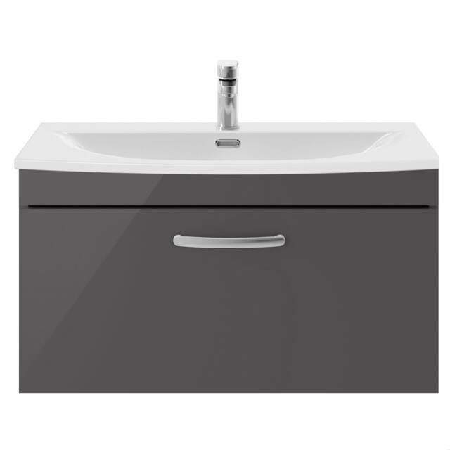 Balterley Millwich Contemporary 1 Drawer Wall Hung Vanity Unit with Curved Basin, Gloss Grey, 800mm