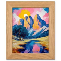 Colorado Mountain Peaks Colourful Landscape Art Oak Wood Framed Wall Print