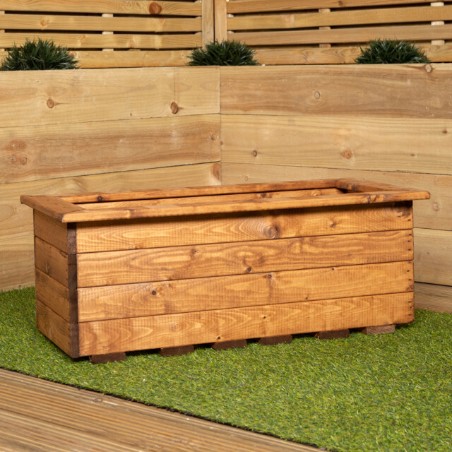 Hand Made 82cm x 40cm Rustic Wooden Medium Garden Trough / Flower Bed Planter Brown Brown