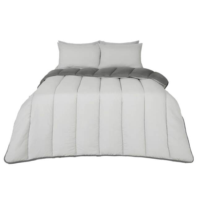 OHS Coverless Reversible 10.5 Tog Duvet And Pillowcase Bedding Set, King - Grey/Silver