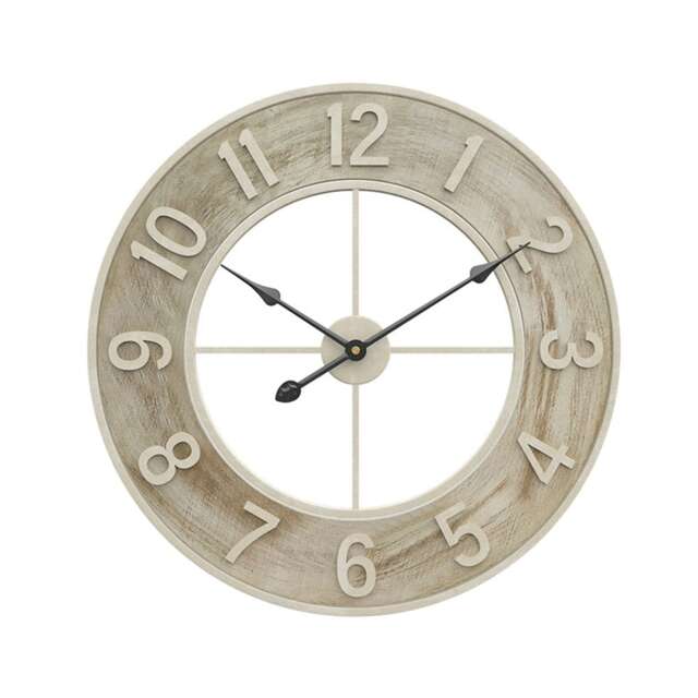Living and Home Round Wood Grain Metal Wall Clock