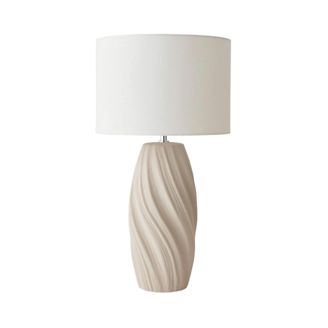 ValueLights Lydia Natural Linen Shade Tall Swirl Matte Natural Table Lamp