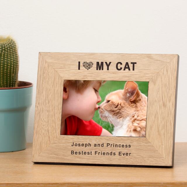 Personalised I Love My Cat Wood Picture Frame 7 x 5 Friend Gift
