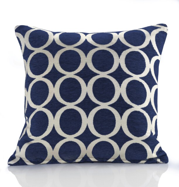 Geometric O Chenille 45cm x 45cm Blue Cushion Set of 4 Blue Cream 45cm x 45cm x 10cm 4