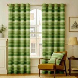 Homescapes Cotton Morocco Striped Green Curtains - 137 x 137 cm