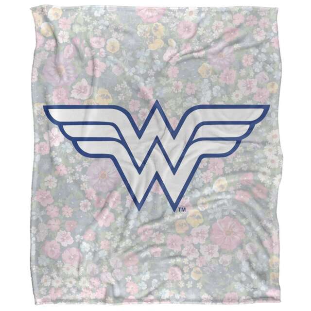 Wonder Woman Silky Floral Logo Blanket Grey Grey/Multicoloured One Size 1