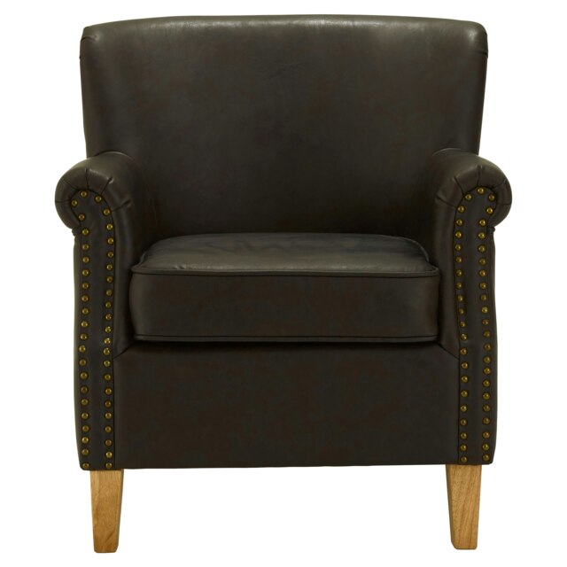 Orsina Brown Leather Effect Armchair, Easy to Clean Leather Armchair, Body Supportive High Back Accent Chair