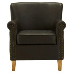 Orsina Brown Leather Effect Armchair, Easy to Clean Leather Armchair, Body Supportive High Back Accent Chair