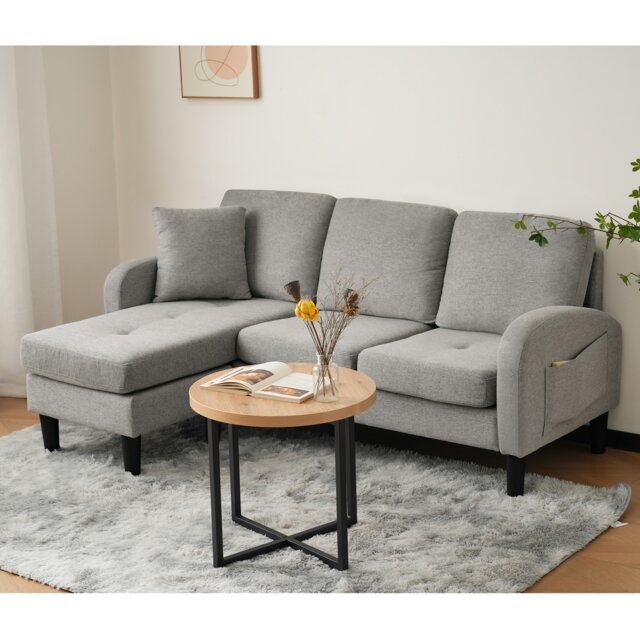 VILUXE 166cm 3 Seater Reversible L-Shaped Corner Sofa with Chaise Lounge, Breathable Linen-Blend Upholstery, Modular Left or Right Chaise and 180kg Capacity, Grey