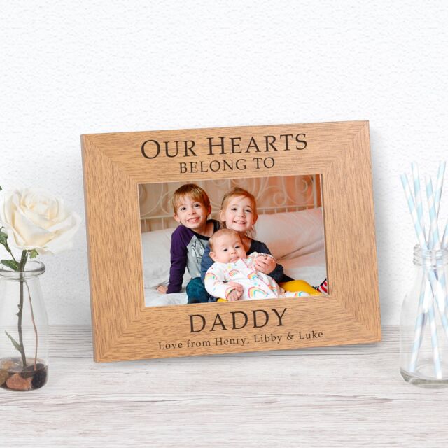 Personalised Our Hearts Belong to Daddy Wood Picture Frame 7x5 Dad