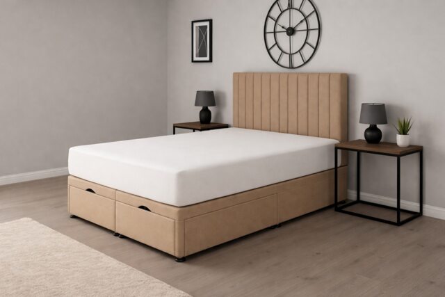 Ottoman Storage Apollo Beige Plush 5ft Kingsize Bed Set with Headboard and Mattress