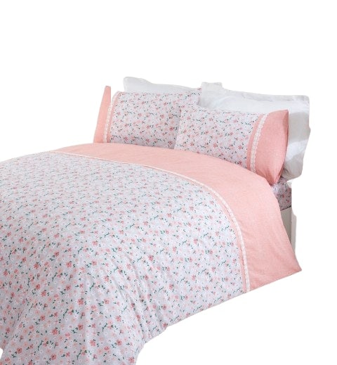 Penelope Floral Polycotton Duvet Cover Set with Pillowcase Pink King 1