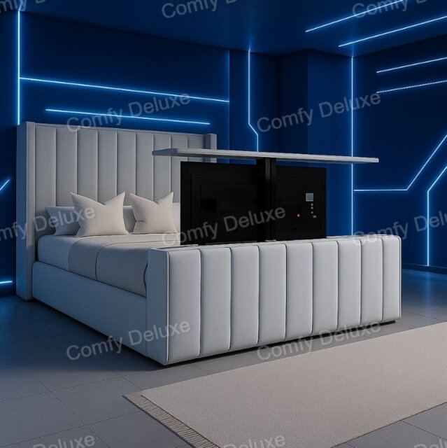 Silver Plush 6FT Superking Zaya Tv Bed Frame Only With 54inch Headboard Solid Bed