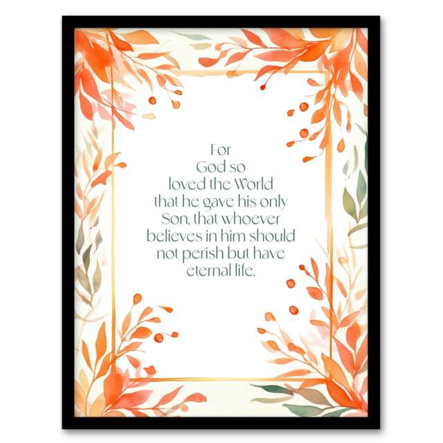 John 3:16 God So Loved World Jesus Bible Quote Black Framed Wall Art Print A8