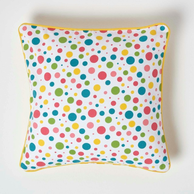 Homescapes Cotton Multi Colour Polka Dots Cushion Cover - 45 x 45 cm Multi 45 x 45 cm