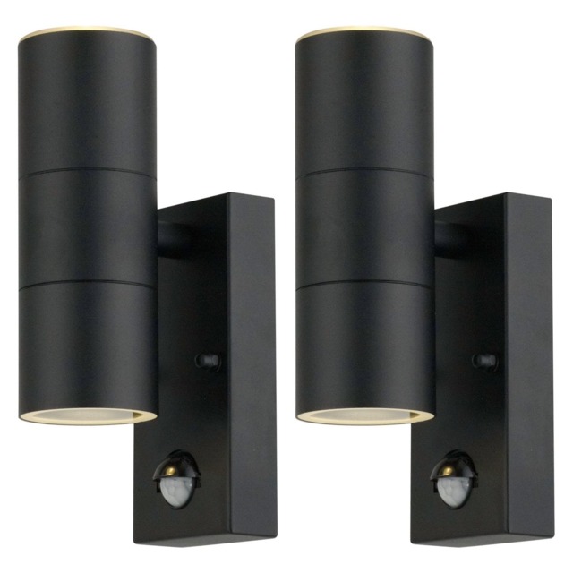 Set of 2 Blaze - Black Outdoor Up Down Motion Sensor Wall Lights Black Clear 2