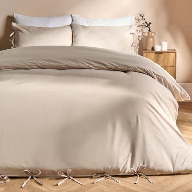 OHS Bow Tie Solid Dye Duvet Cover Set Bedding with Pillowcase Gold Natural Double