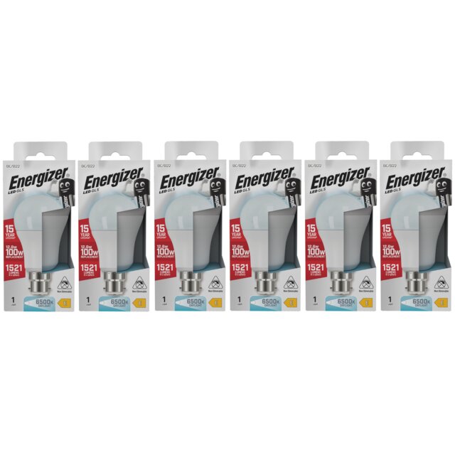 Energizer LED GLS B22 1521lm 12.6W 6500K (Daylight) Light Bulb - Pack of 6 White Daylight 6