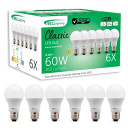 BELL Lighting Dimmable E27 GLS Edison Screw Natural White 4000K 8.1W LED Light Bulbs