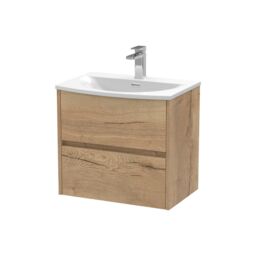 Balterley Chartley Contemporary 2 Drawer Wall Hung Vanity Unit with Curved Basin, Autumn Oak, 600mm