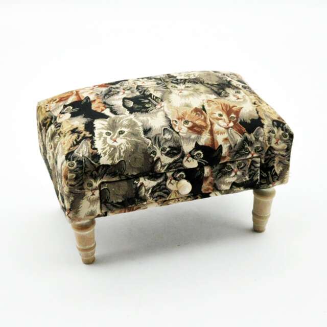 Cat Print Design Footstool with Drawer - L25 x W45 x H28 cm