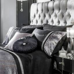 Intimates Chanelle Velvet Faux Silk Duvet Cover & Pillowcase Set Black Black Super King