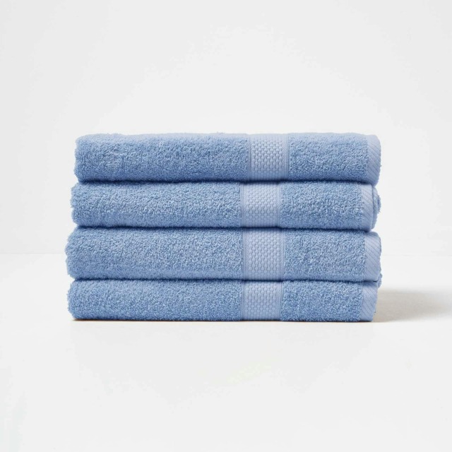Homescapes Turkish Cotton Bath Towel Set of 4 - Light Blue Blue Bath towel 4