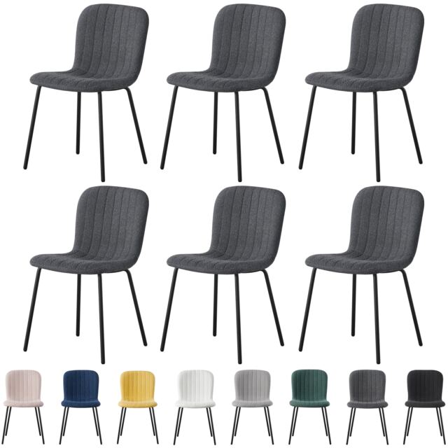 Set of 6 Teddy Faux Fur Stitched Design Dining Chairs Dark Grey Bella by MCC
