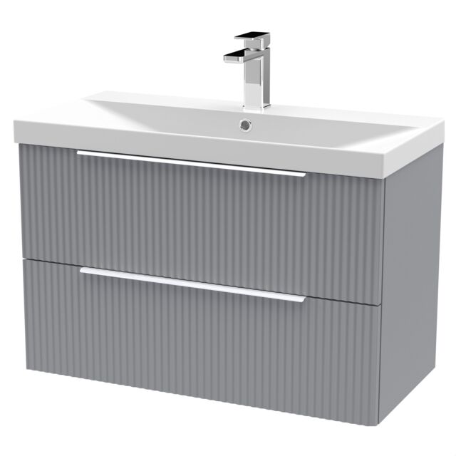 Balterley Tixall Fluted 2 Drawer Wall Hung Vanity Unit with Thin Edge Basin, Satin Grey, 800mm