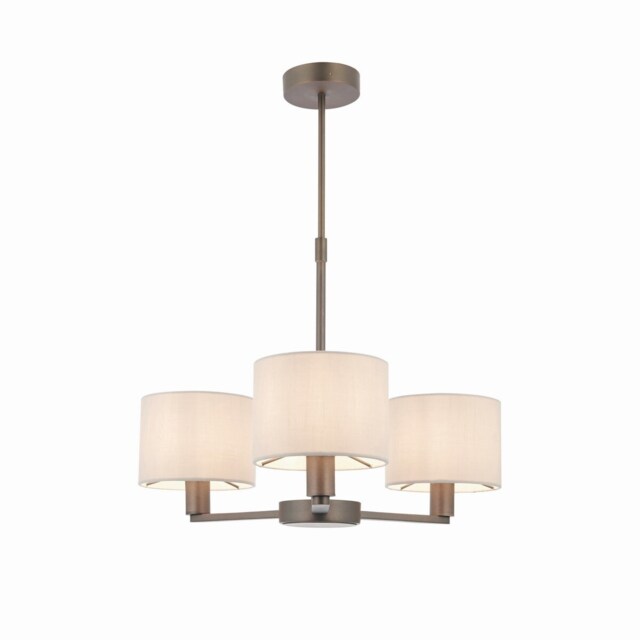 Daley 3 Light Multi Arm Pendant Light Antique Bronze Plate Marble Fabric