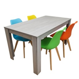 Modern Grey Dining Table Set with 4 Modern Mix Plastic Chairs Kitchen Dining Furniture Set