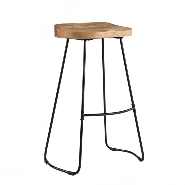 Rombass Solid Mango Wood Bar Stool with Saddle Seat and Footrest