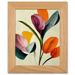Spring Flowers Floral Bouquet Abstract Boho Art Oak Wood Framed Wall Print