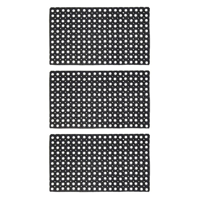 JVL Rondo Rubber Scraper Doormat 50x100cm, Black, Pack of 3