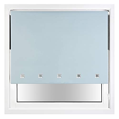 FURNISHED Blackout Roller Blinds with Chrome Square Eyelets and Metal Fittings Blue Duck Egg Blue (W) 210cm x (L) 210cm