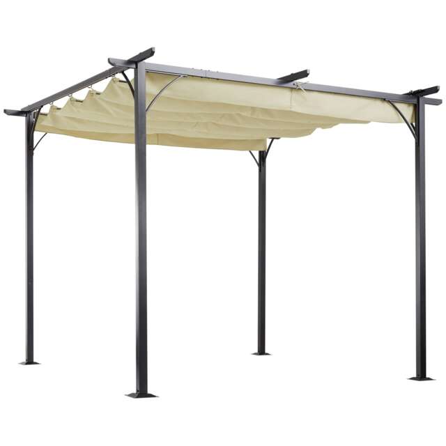 Outsunny Steel Pergola Gazebo, Patio Outdoor Retractable Canopy