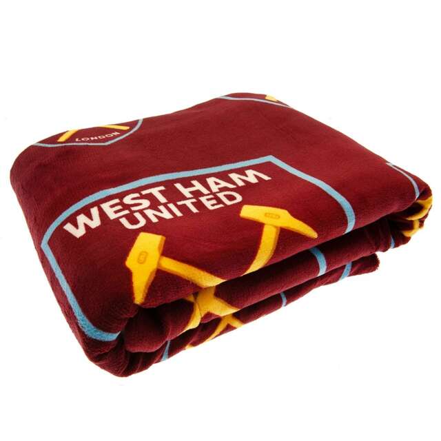 West Ham United FC Sherpa Fleece Crest Blanket - Claret Red/Blue/Yellow - One Size