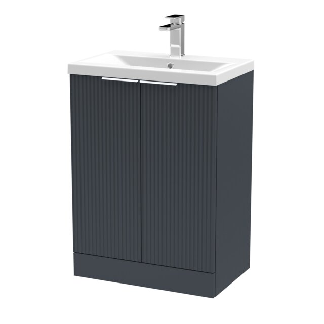 Balterley Fluted Front Floor Standing 2 Door Vanity Basin Unit with Ceramic Basin Grey Satin Soft Black
