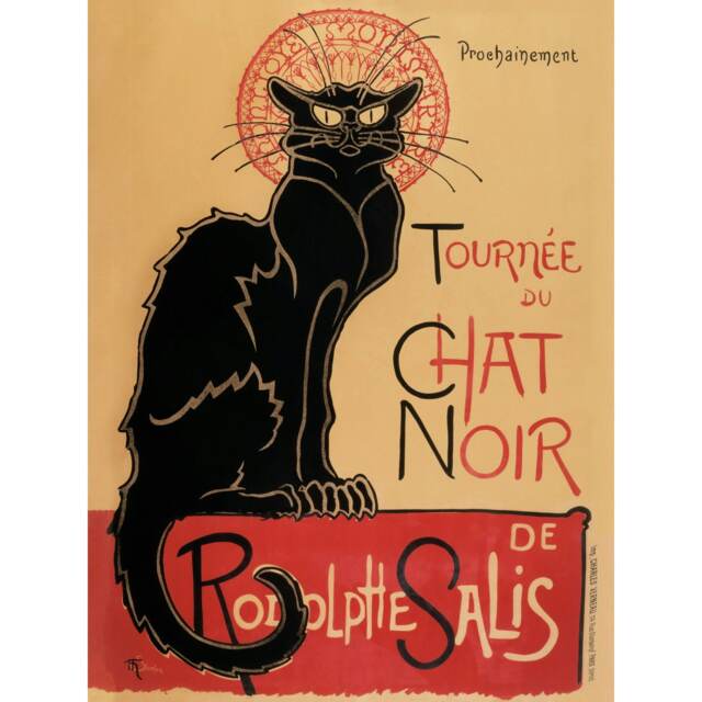 Salis French Vintage Advert Chat Noir Cabaret Black Cat Large Wall Art Print 18x24 Inch Multi