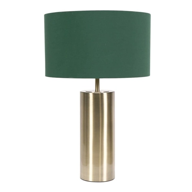 ValueLights Lexy Antique Brass Dimmable Table Lamp Forest Green Shade Gold